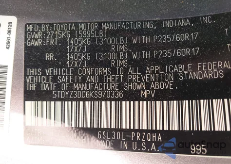 2019 Toyota Sienna Xle 8 Passenger z USA, uszkodzony, nr VIN 5TDYZ3DC6KS970336